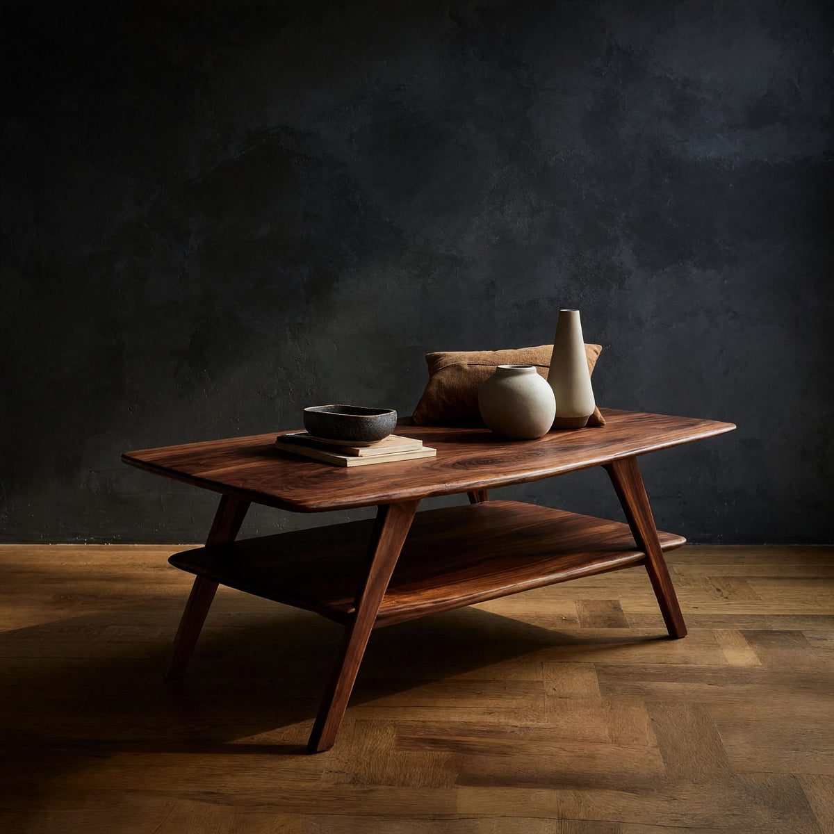 Tapered-Leg Coffee Table with Lower Display Shelf