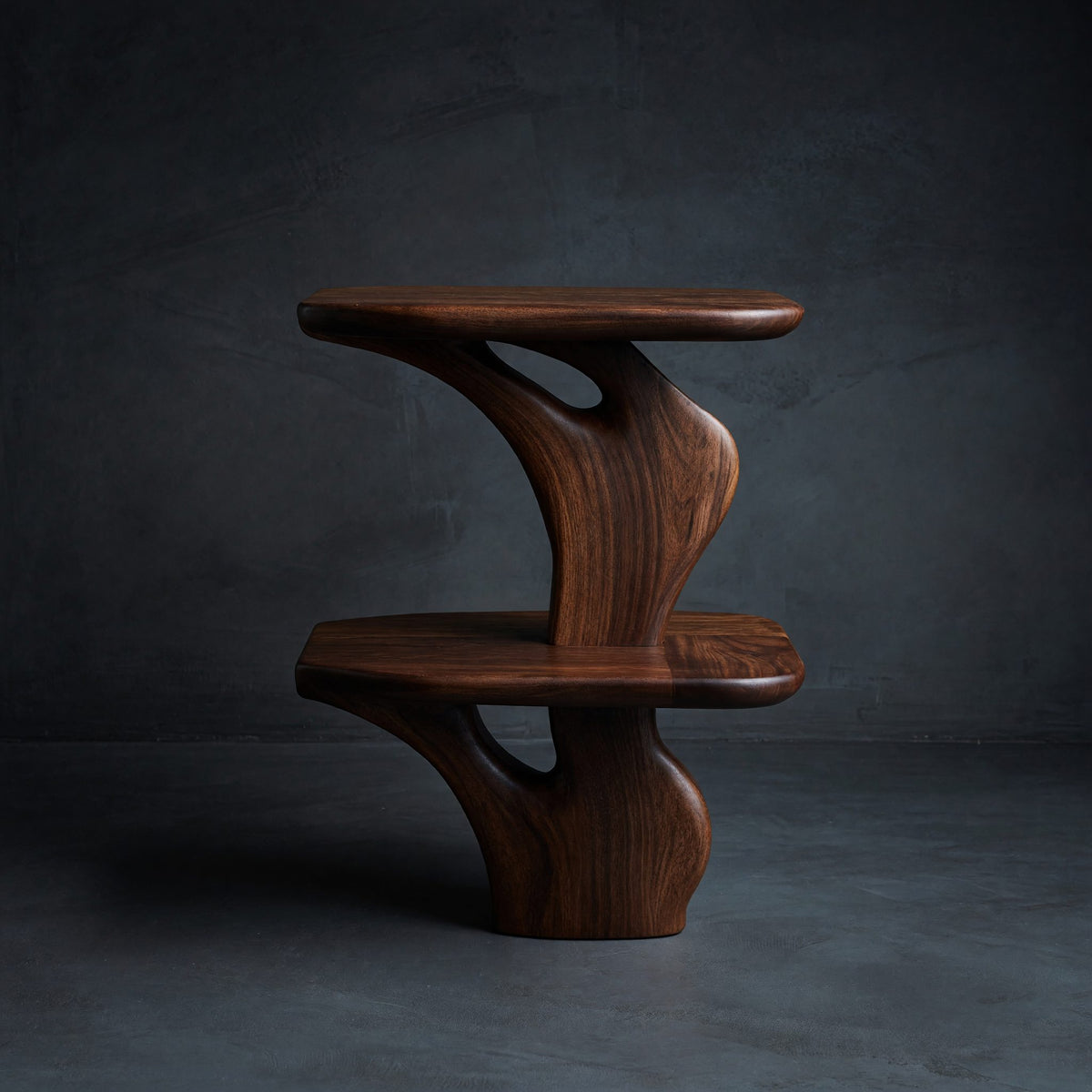 Solid Wood Nightstand Handcrafted Unique Two Tier Design Bedroom
