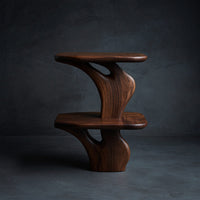 Solid Wood Nightstand Handcrafted Unique Two Tier Design Bedroom