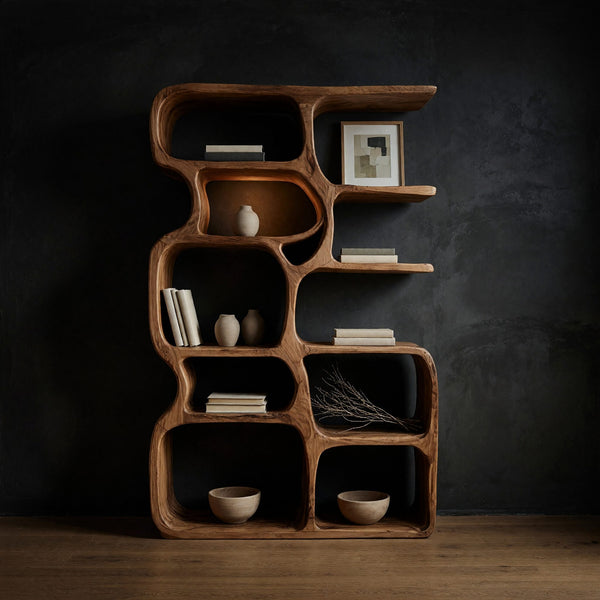 Rounded Cell-Form Bookshelf in Solid Hardwood