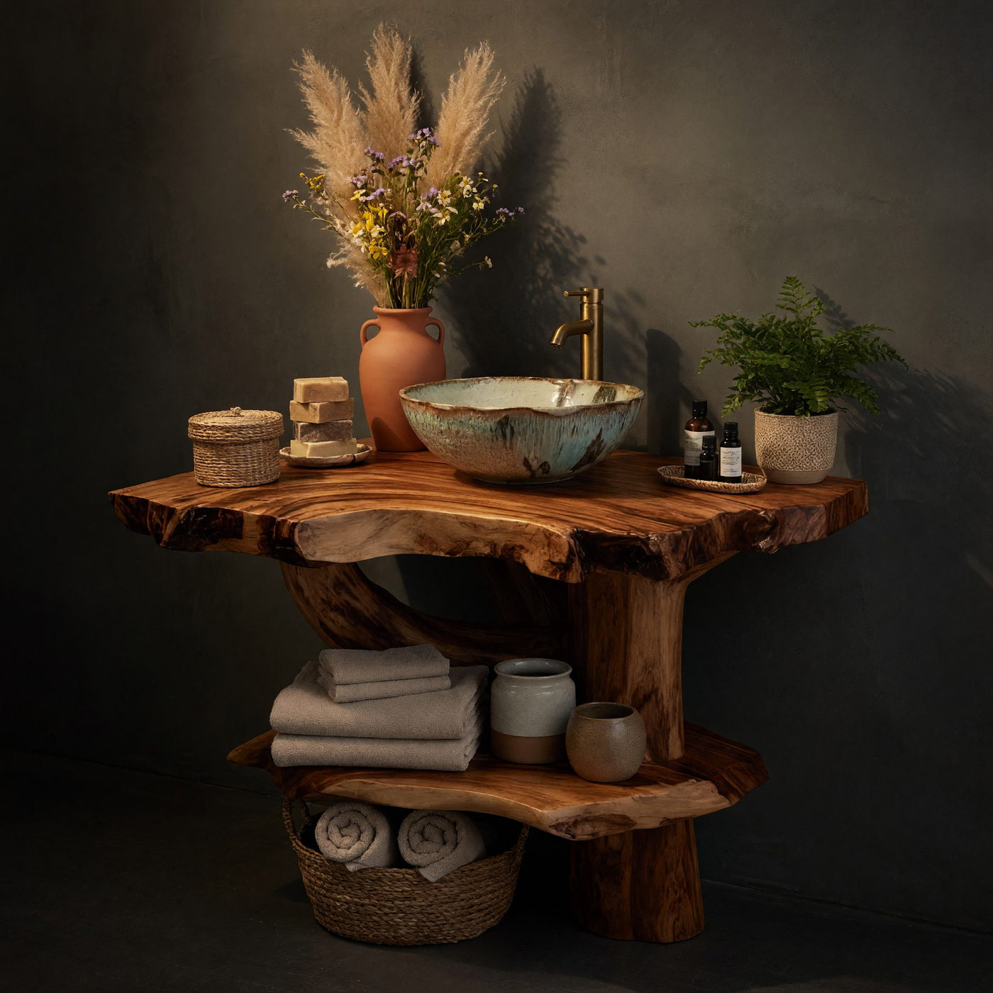 Solid Wood Live Edge Vanity Handmade Sink Double Bathroom