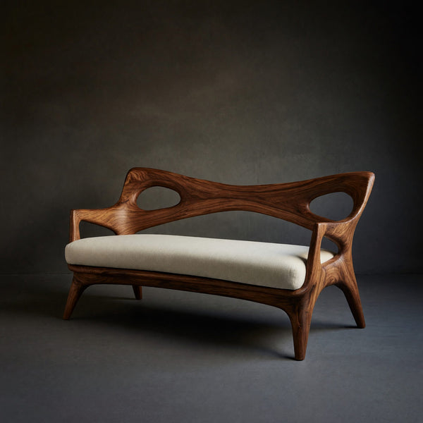 Solid Wood Sofa With Curved Sculptural Backrest Living Room