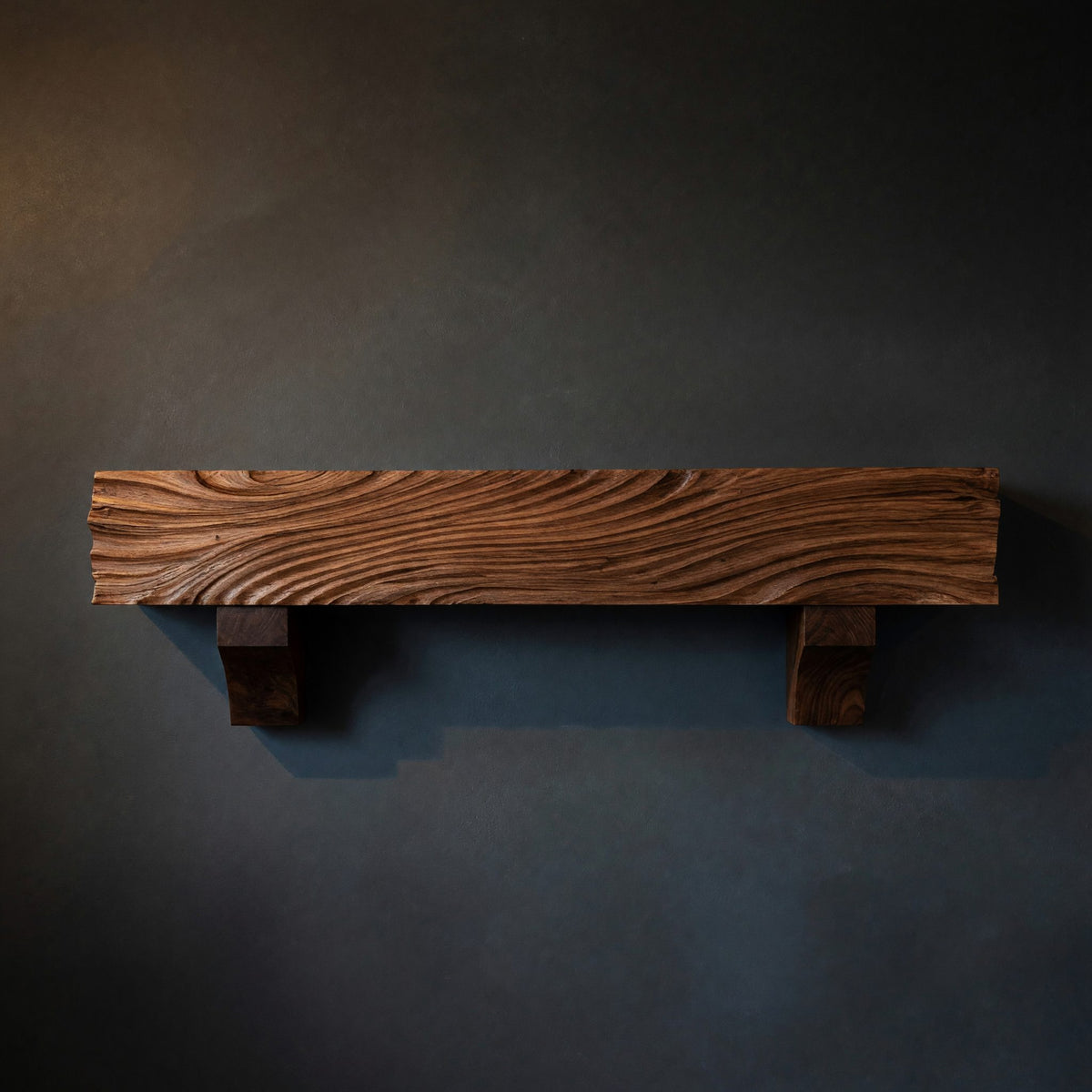 Solid Wood Floating Fireplace Mantel Rustic Shelf With Wave Carved Cozy