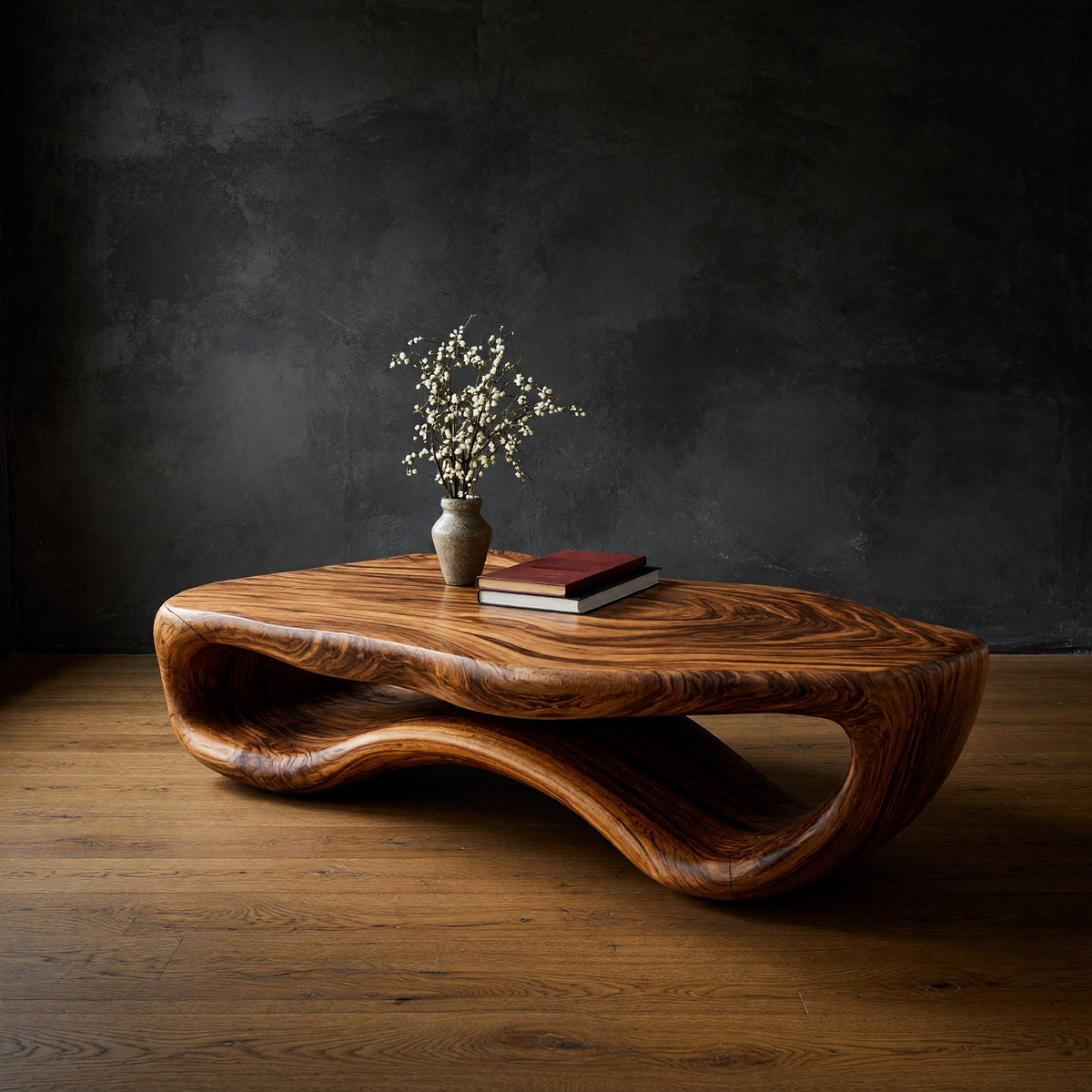Freeform Loop Coffee Table with a Sculpted Wave Body