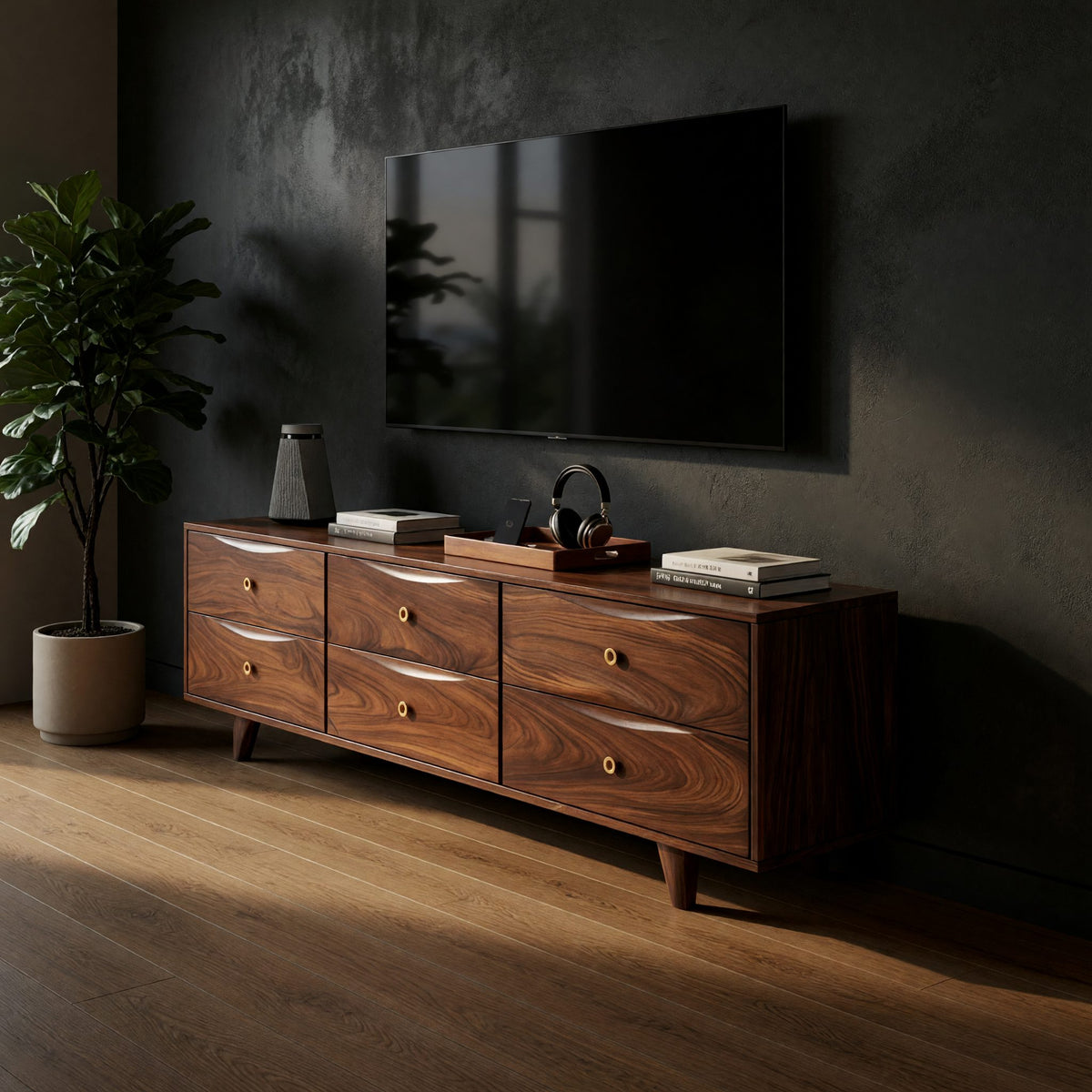Six-Drawer Media Console in Walnut, Made to Order