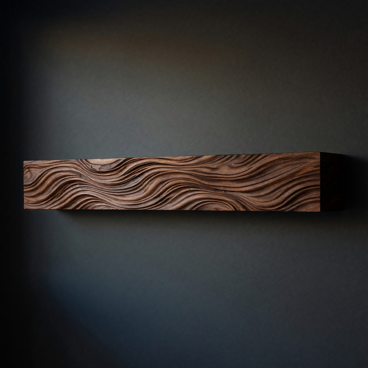 Solid Wood Floating Fireplace Mantel Shelf With Wave Carved Modern Home