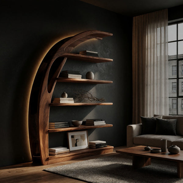 Curved Arch Bookshelf in Solid Walnut Hardwood
