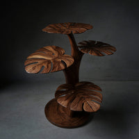 Handmade Wood Side Table With Leaf Shape Tabletop For Lounge