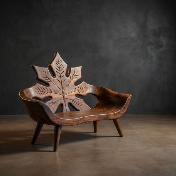 Modern Maple Leaf Carved Bench For Patio Interior Area
