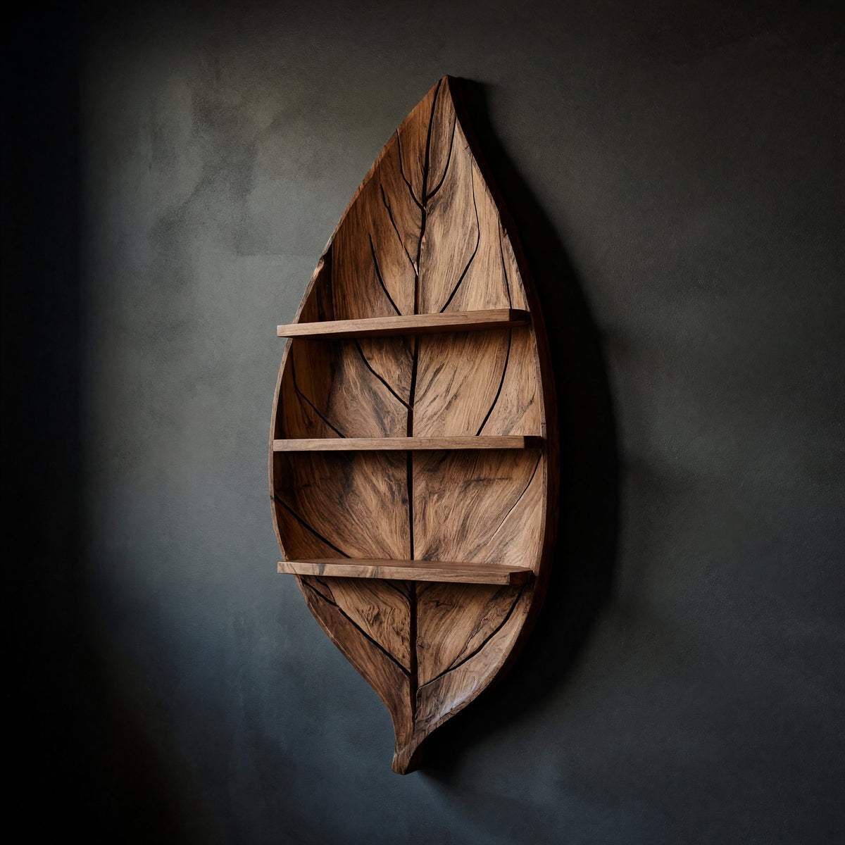 Solid Wood Corner Wall Bathroom Shelf Sculptural Leaf Spa Spaces
