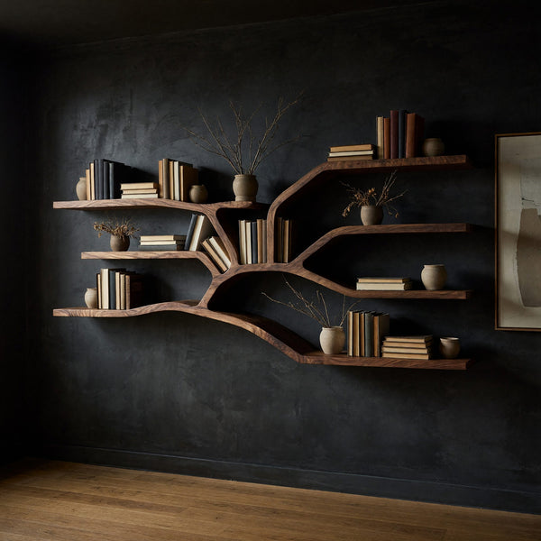 Wall-Mounted Bookshelf Carved as a Branching Tree Limb