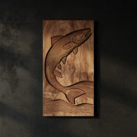 One Board, a Trout Mid-Leap, Carved as a Wall Relief — view 1