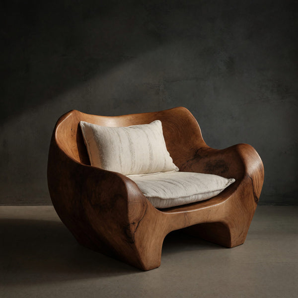 Solid Wood Chair Sculpted Armchair Living Room Lounge
