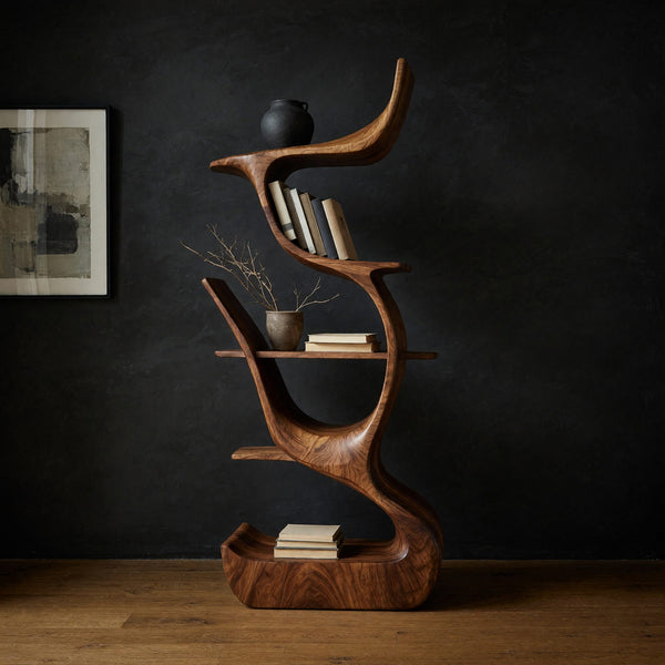 Sculpted S-Curve Bookshelf in Solid Walnut