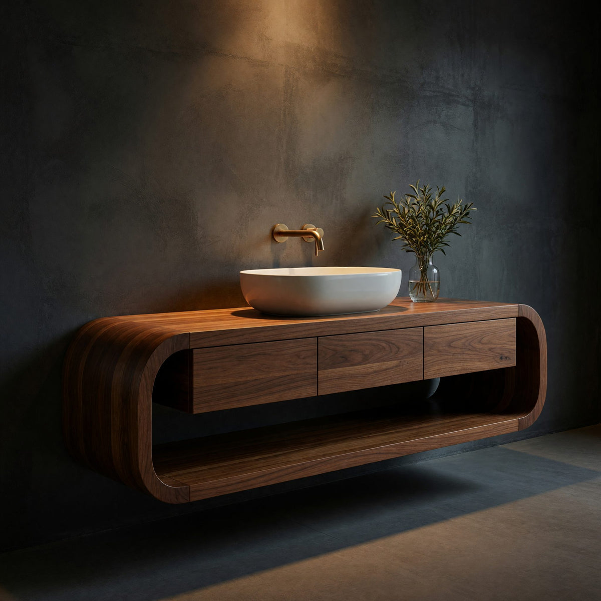 Solid Wood Bathroom Vanity Wall Mounted With Drawers
