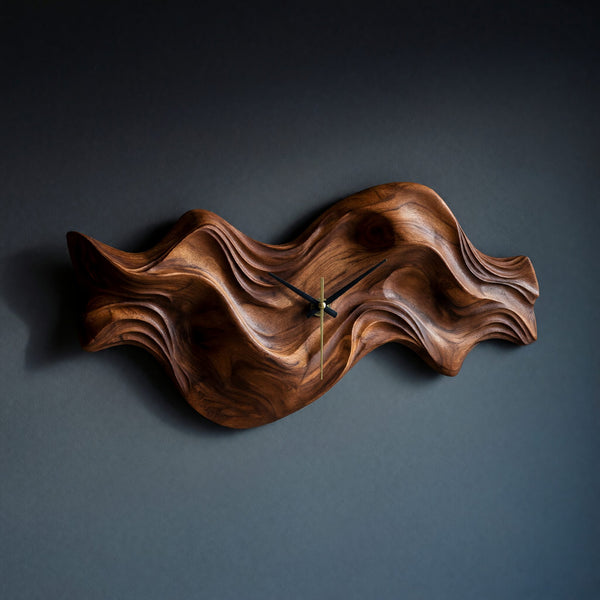 Solid Wood Clock Organic Wave Design Cozy Bedroom Space