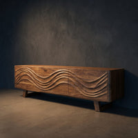 Carved Wave-Pattern TV Cabinet With Organic Display Shelving