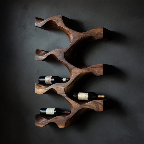 Solid Wood Wine Rack Artistic Natural Modern Kitchen Wall