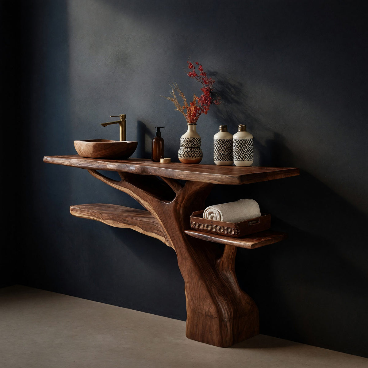 Solid Wood Live Edge Vanity Mid Century Solid Bathroom Sculptural Bathroom