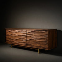 Solid Wood Sideboard With Carved Wave Front Panels Home