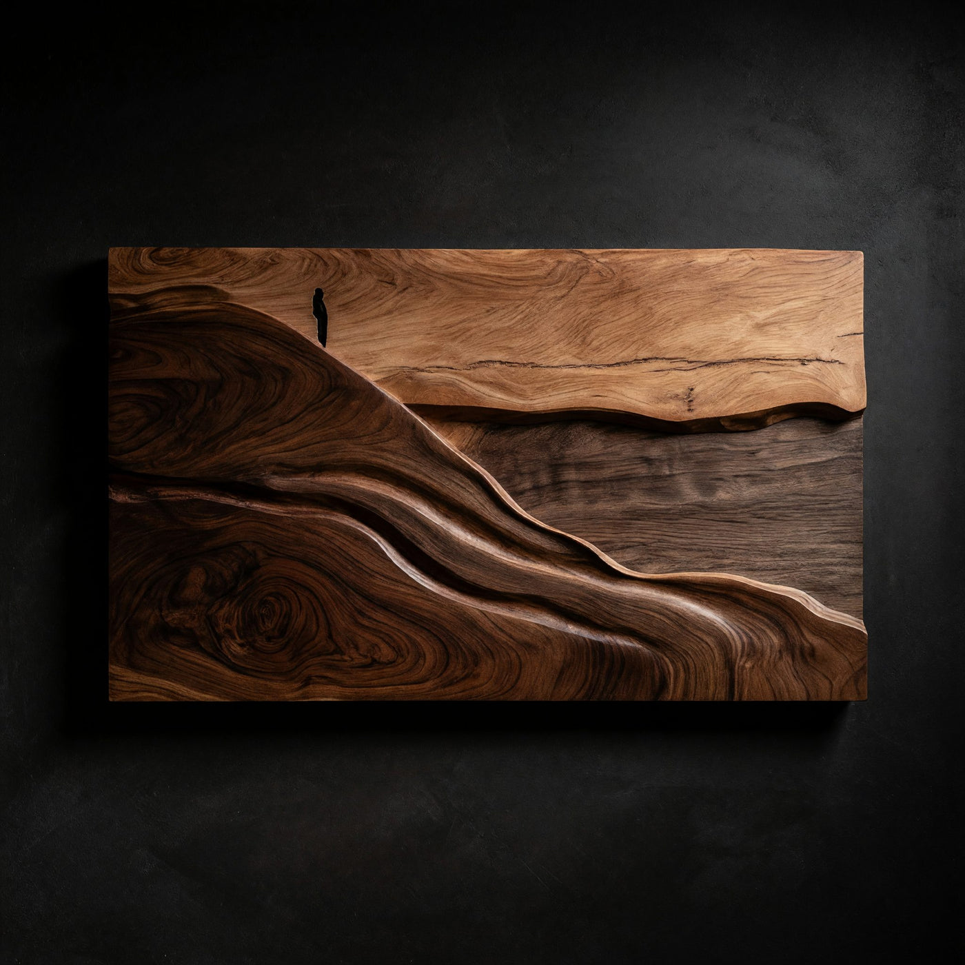 Chisel-Cut Ridgeline Wall Relief, Walnut and Sapwood