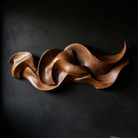 Drifting Ribbon Wall Sculpture in Warm Grained Hardwood — view 1