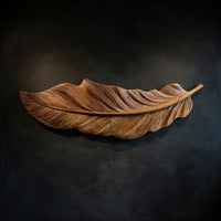 Hand-Carved Feather Relief, Barb by Barb in Solid Wood — view 1