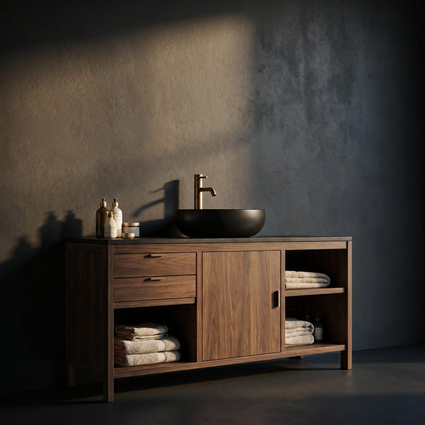 Solid Wood Bathroom Vanity Black Cabinet