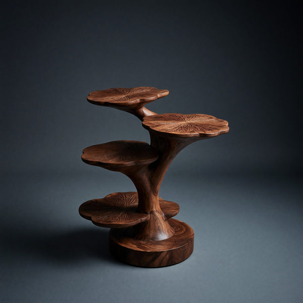Wooden Accent Table Leaf Inspired Design For Sofa Area