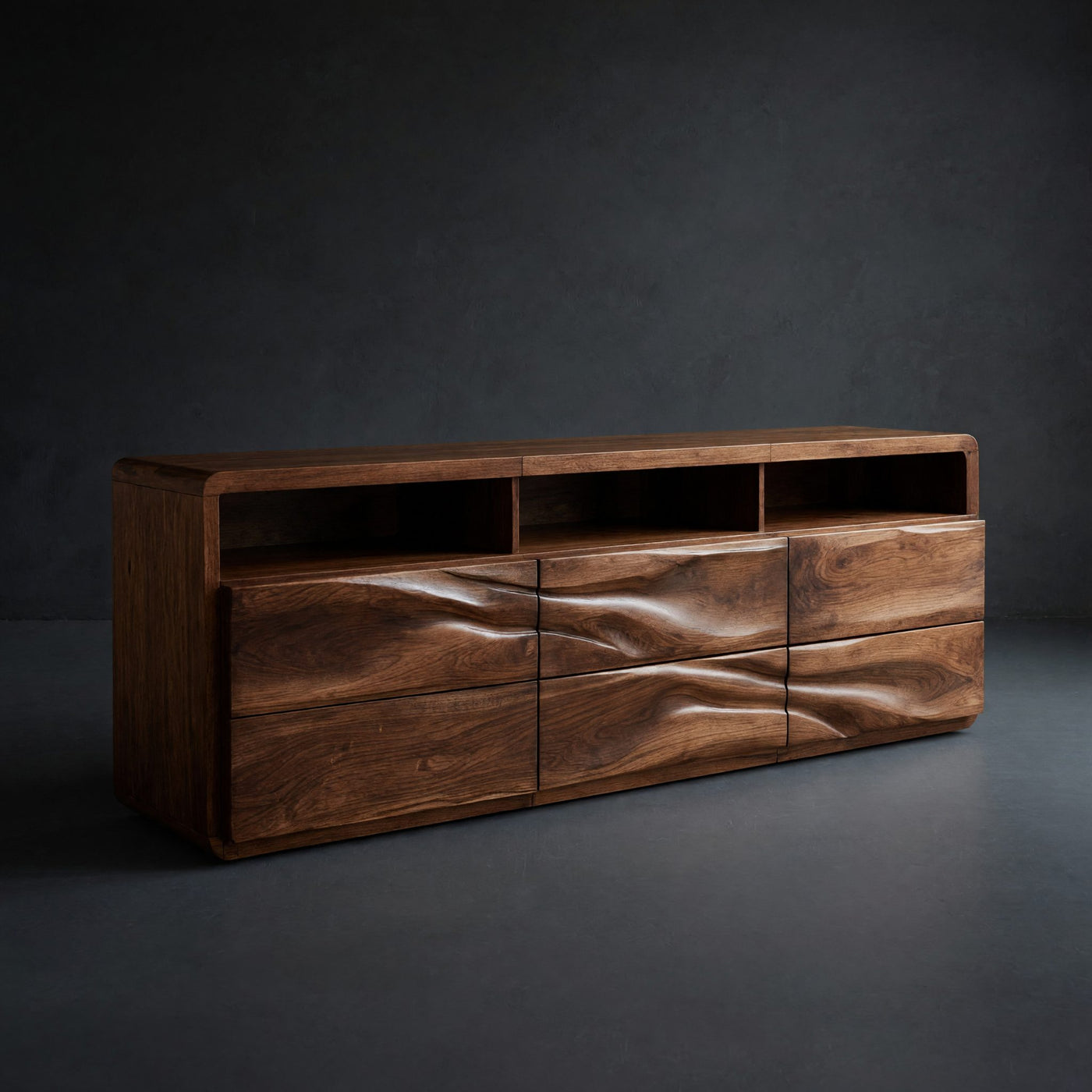 Solid Wood Sideboard Wave Carved Living Room