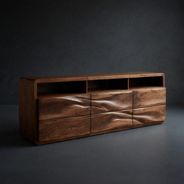 Solid Wood Sideboard Wave Carved Living Room