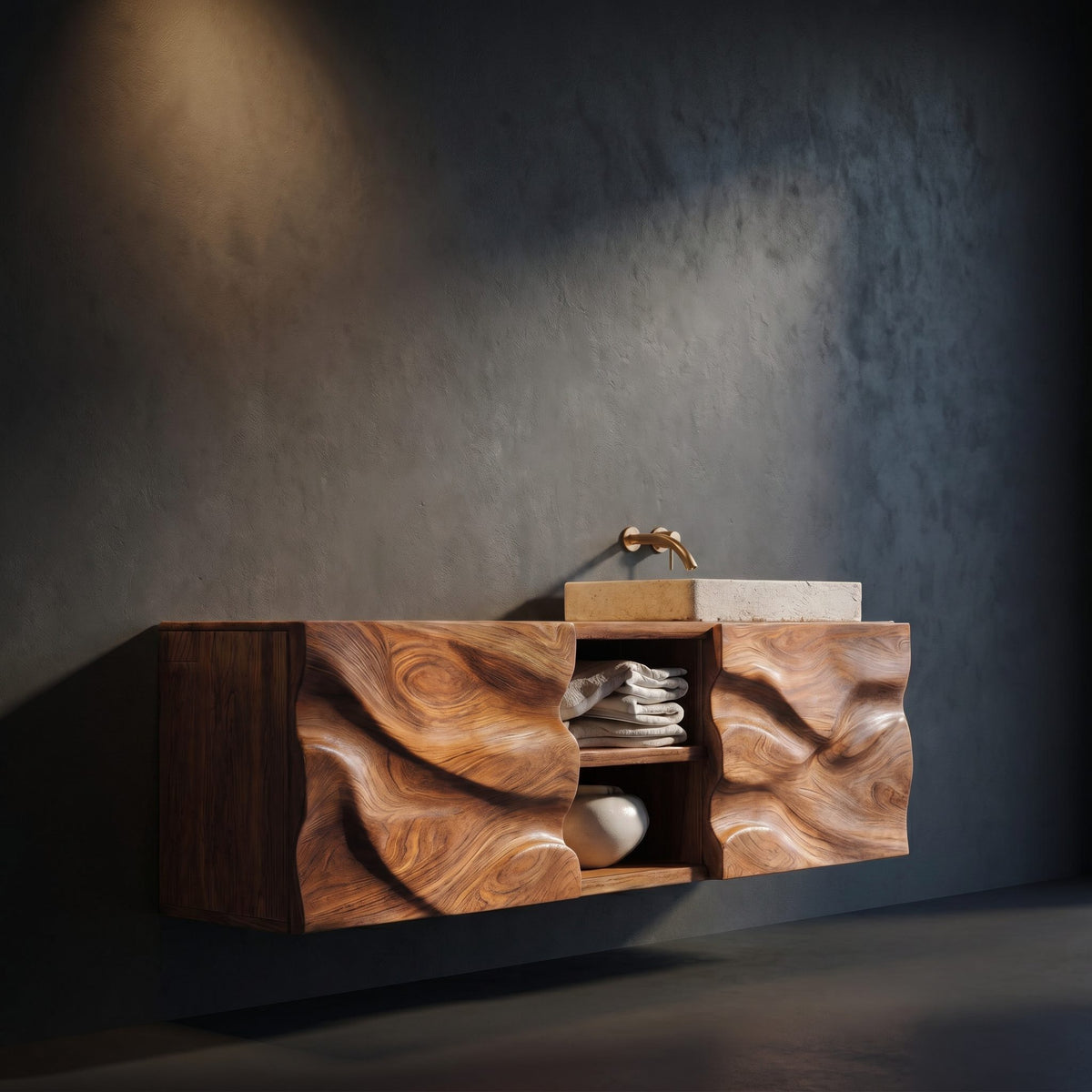 Solid Wood Bathroom Vanity Handcrafted Wall Modern