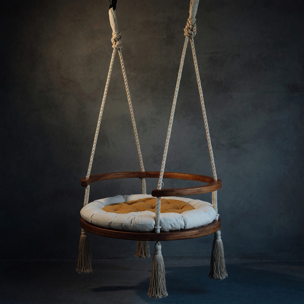 Solid Wood Porch Swing Boho Round Chair Garden