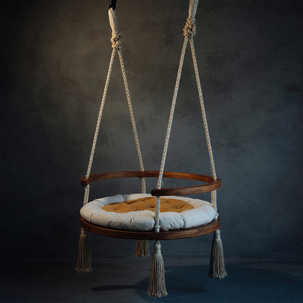 Solid Wood Porch Swing Boho Round Chair Garden