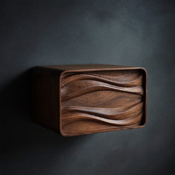 Solid Wood Nightstand Sculptural Floating Bedside Table Bedroom