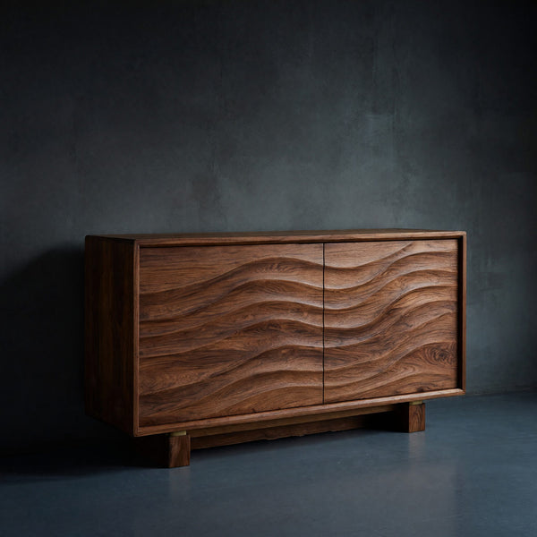 Solid Wood Sideboard Wave Carving Kitchen