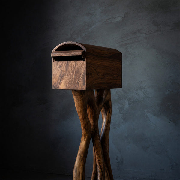 Solid Wood Mailbox Post Sculpture Patio Unique Garden Decoration