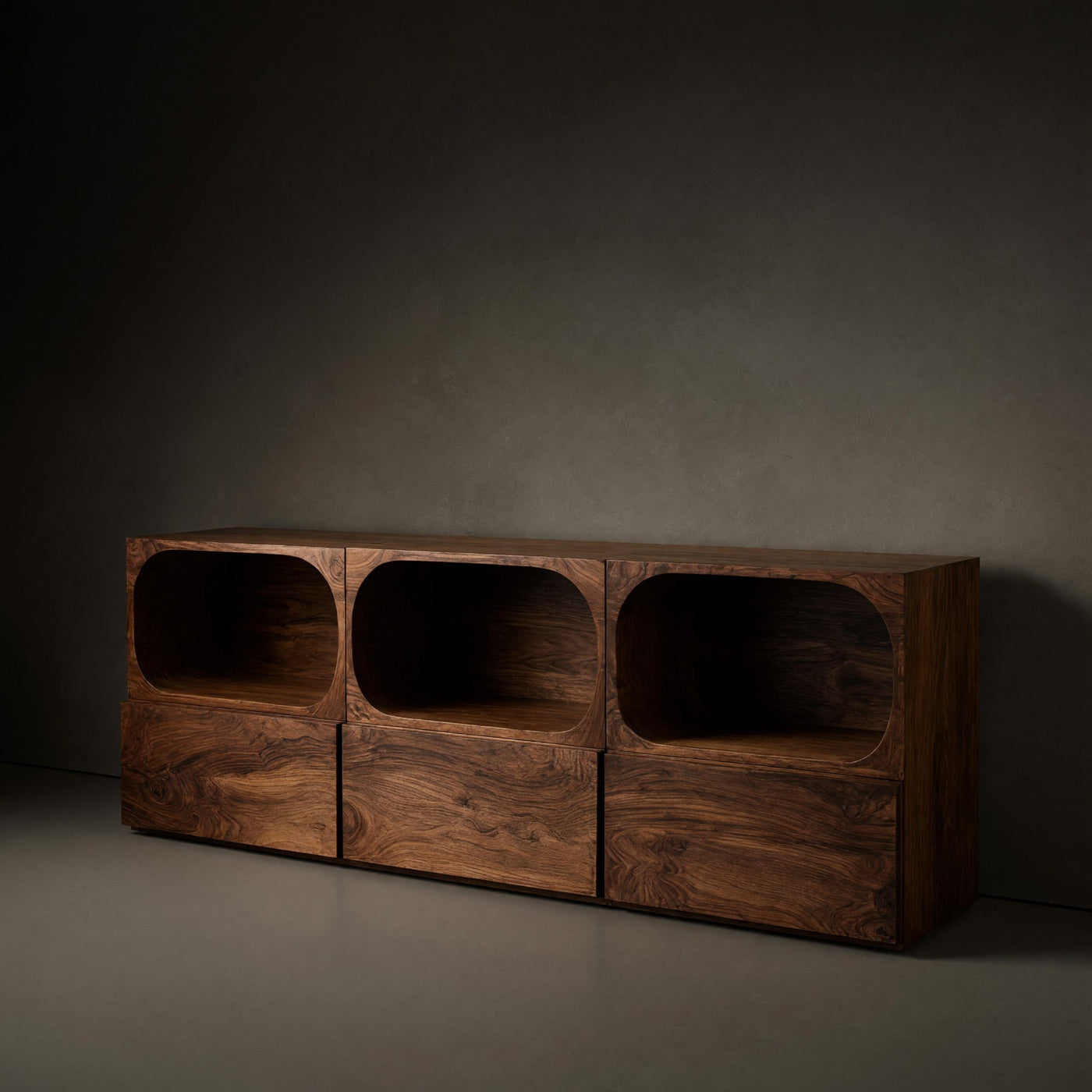 Solid Wood Sideboard Minimal With Rounded Edge Shelf Living