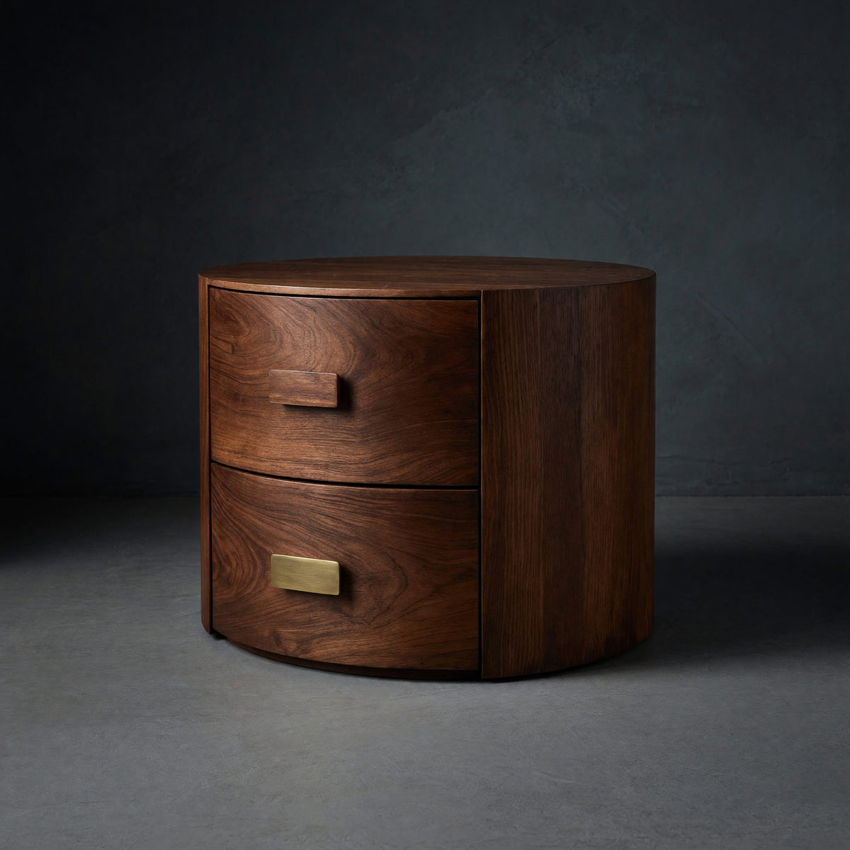 Solid Wood Nightstand Round Two Drawer Modern Bedroom