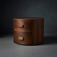 Solid Wood Nightstand Round Two Drawer Modern Bedroom