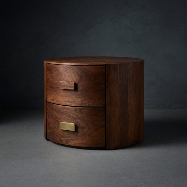 Solid Wood Nightstand Round Two Drawer Modern Bedroom