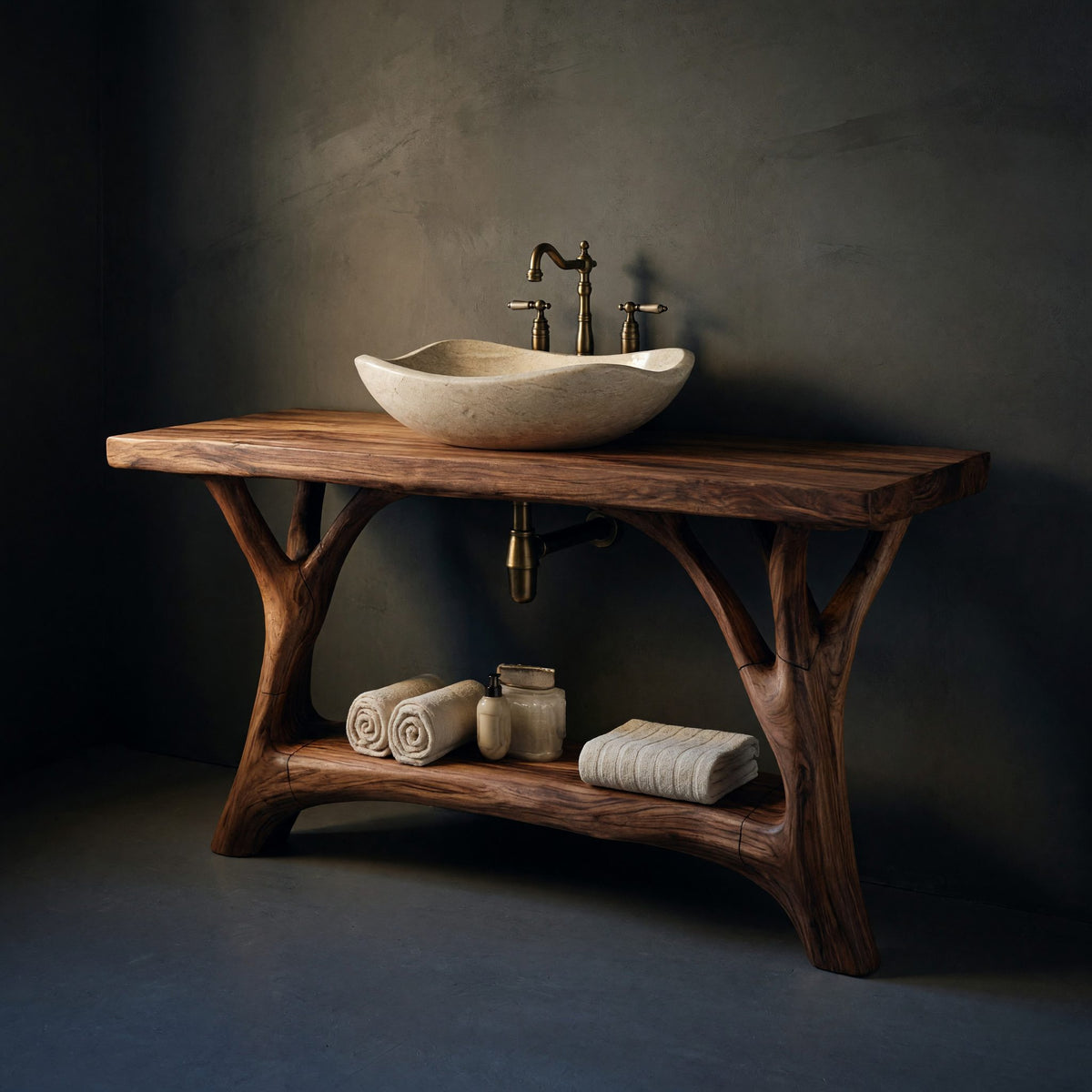 Solid Wood Live Edge Vanity Mid Century Double Sink Bathroom