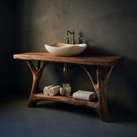 Solid Wood Live Edge Vanity Mid Century Double Sink Bathroom