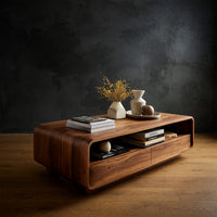 Open-Shelf Coffee Table with Two Drawers Beneath