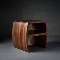 Solid Wood Nightstand Sculptural With Open Storage Bedroom