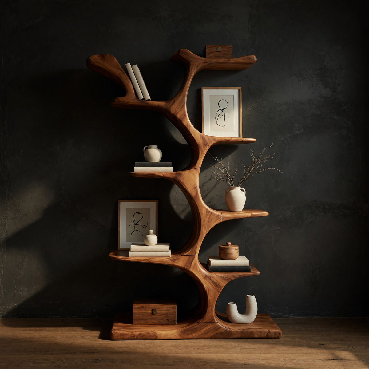 Tree Form Bookcase with Branching Open Arms
