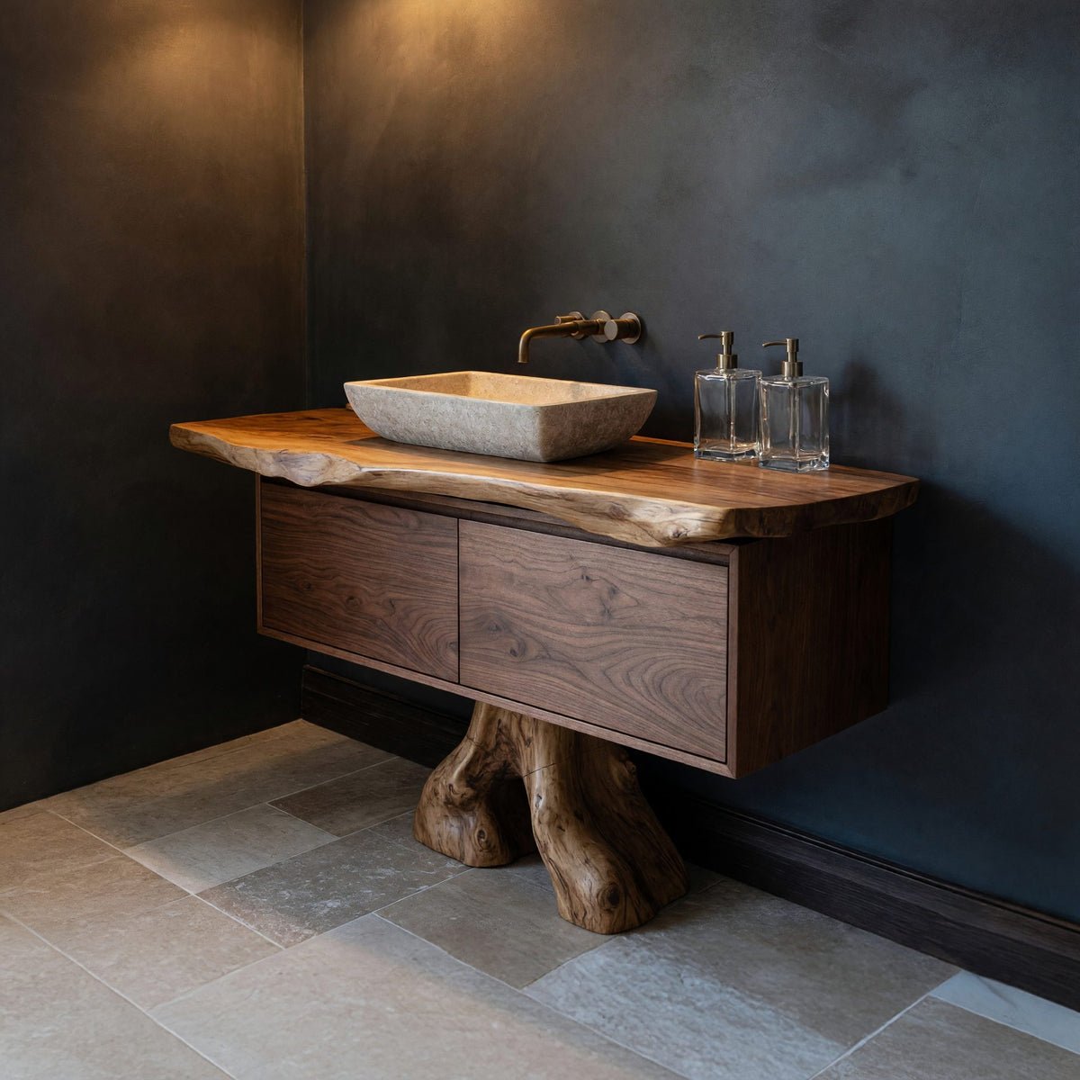 Solid Wood Live Edge Vanity Mid Century Bathroom Solid Sculptural Luxury