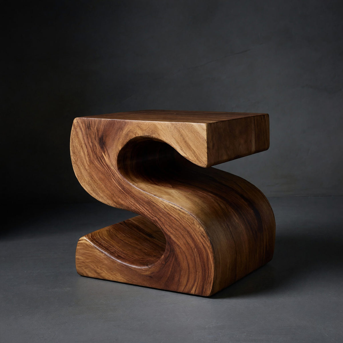 Solid Wood Nightstand Sculptural With S Shaped Bedroom