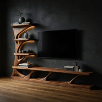 Carved Branch-Form TV Console with Stacked Shelves