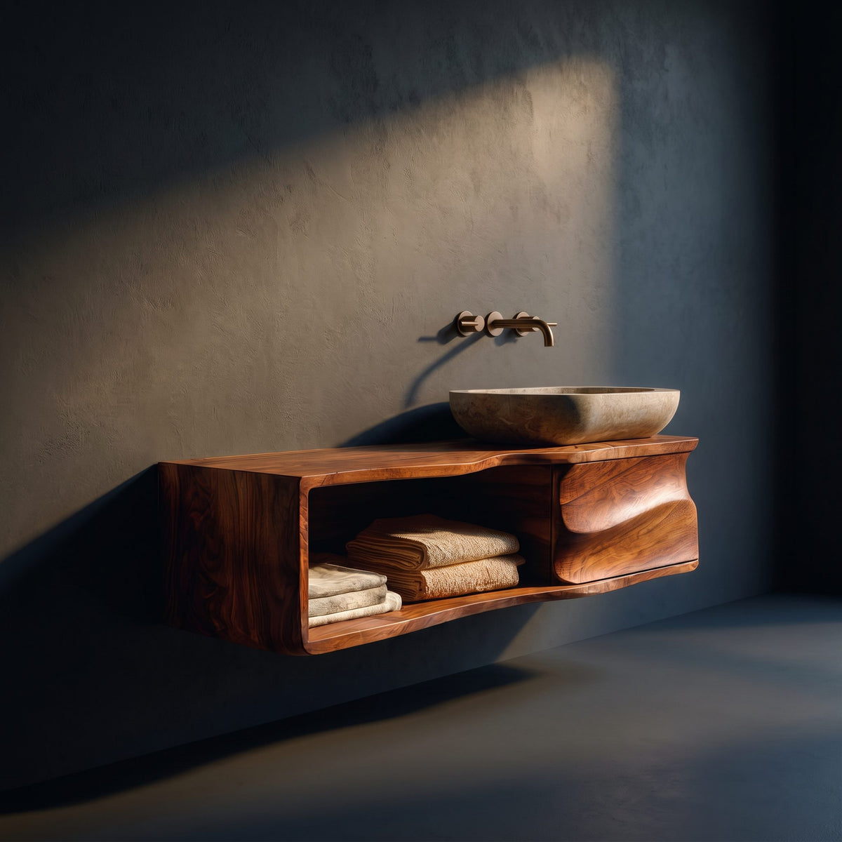 Solid Wood Bathroom Vanity Sculptural Modern